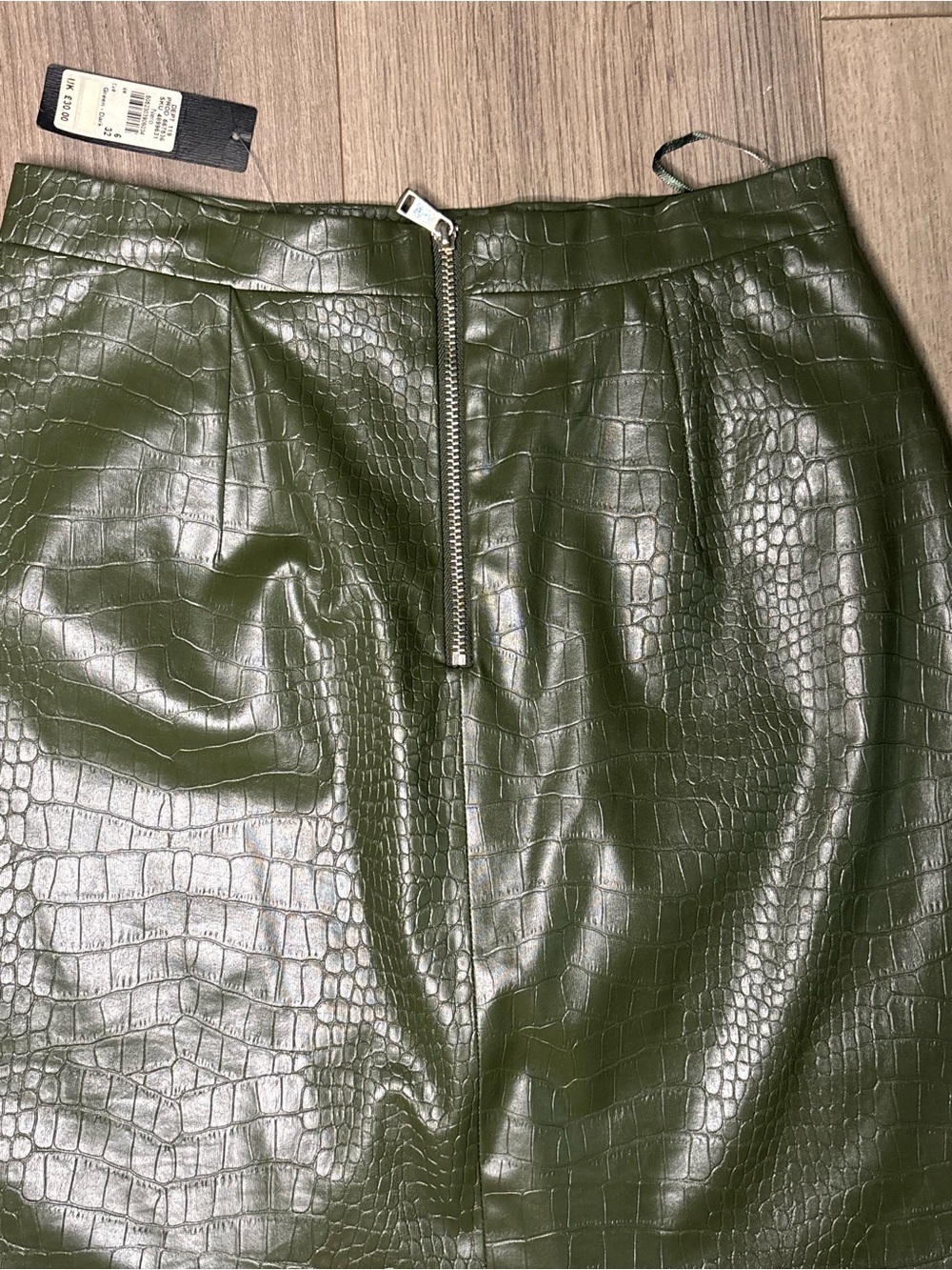 River Island Olive Green Faux Croc Mini Skirt - Picture 7 of 11